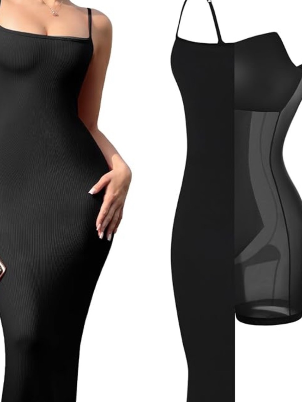 One-Shoulder Black Halter Bodycon Dress - Picture 3 of 6